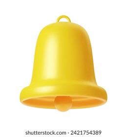 Notification 3D icon. Cute yellow bell. 3D Model render for design. Email web symbol, mobile phone app, template, copy space. Vector illustration