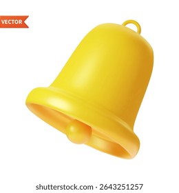 Icône Notification 3D. Jolie cloche jaune. Rendu de modèle 3D pour la conception. Symbole de web électronique, application de téléphone mobile, template, espace pour copie. Illustration vectorielle
