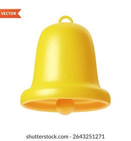 Icône Notification 3D. Jolie cloche jaune. Rendu de modèle 3D pour la conception. Symbole de web électronique, application de téléphone mobile, template, espace pour copie. Illustration vectorielle