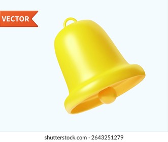 Icône Notification 3D. Jolie cloche jaune. Rendu de modèle 3D pour la conception. Symbole de web électronique, application de téléphone mobile, template, espace pour copie. Illustration vectorielle