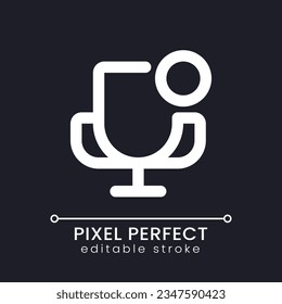 Aviso sobre el icono de ui lineal blanco perfecto para píxel de competencia para el tema oscuro. Apuestas deportivas. Pictograma de la línea del vector. Símbolo de interfaz de usuario aislado para el modo nocturno. Trazo editable. Fuente de Poppins utilizada