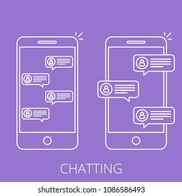 Notification about the instant message on a smartphone. The concept of chatting in messenger. SMS bubbles on mobile phone screen. Flat style. Vector illustration.