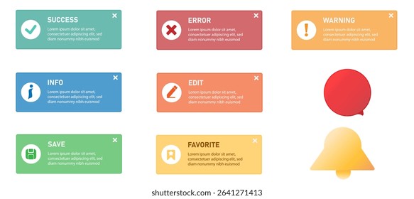 Notification and Action UI Elements Icons application set.
