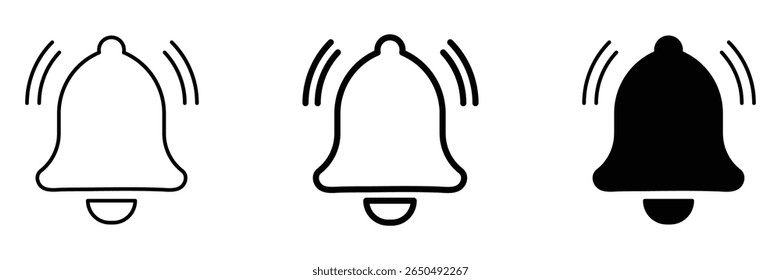 Alerta de alarme de notificação com ícone de campainha tocando para atenção de sinal de mensagem de lembrete e ícone de ilustração de vetor do sistema de aviso definido.