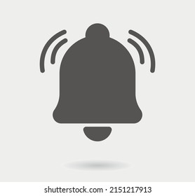 Notification alarm icon. Grey bell silhouette on light background. Vector image