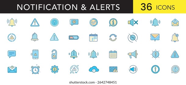 Notification and Alerts Color Icon Set – Minimal Icons of Warnings, Reminders, System Messages, and User Notifications