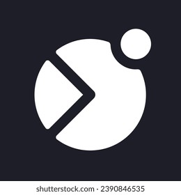 Notification from analytic app dark mode glyph ui icon. Pie chart. User interface design. White silhouette symbol on black space. Solid pictogram for web, mobile. Vector isolated illustration