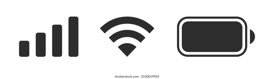 Ilustração de vetor de ícones de sinal wifi da bateria da barra de notificação