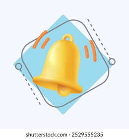 Notification bell 3d cartoon style icon on white background. Yellow bell as symbol of alarm, alert or reminder about new message on social networks flat vector illustration. Attention concept