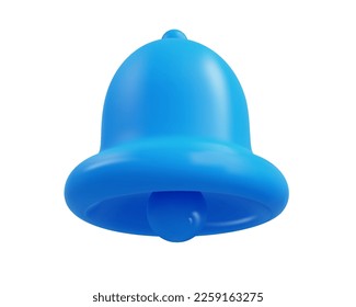 Notification Bell 3d icon isolated on white background. Realistic blue ringing bell for social media reminder