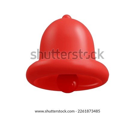 Notification Bell 3d icon isolated on white background. Realistic red ringing bell for social media reminder