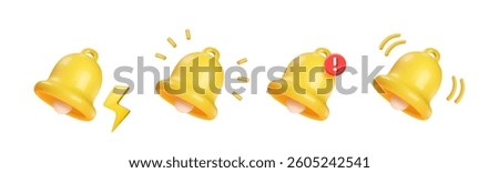 Notification bell 3d icon set Alert sign, New incoming inbox message. Subscribe symbol, Social media reminder. News, notification, alarm icon. Cartoon vector