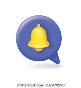 Icono de alarma de timbre de notificación. Sonando campanilla amarilla cantando vector 3d.