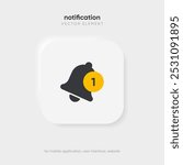 Notification bell alarm icon. Alarm symbol. Ringing bells. Incoming inbox message. Alarm clock and smartphone application alert. Social media element. New message symbol flat style. Stock vector.