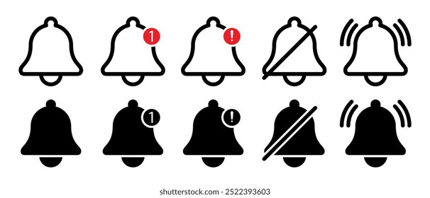 Campainha de notificação, ícone de alerta para mensagens de entrada na caixa de entrada, campainha de toque e sinal de número de notificação para alerta e alarme.
