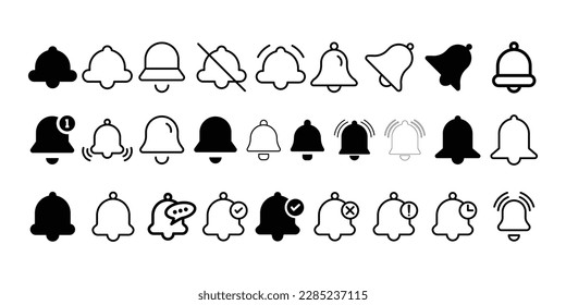 Notification Bell Alert Icon Set Black and White Fill Icon Design For Mobile Apps, Web and Design Elements