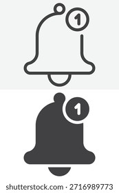 Icono de alerta de campana de notificación establecido en un estilo diferente. Contorno de línea y Formas de iconos sólidos. Signo y Vector de trazo editables. Icono de campana para recordatorios y alertas de interfaz de usuario.