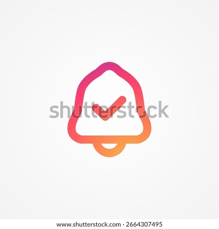 Notification bell with check mark symbol, sign gradient color, app, ui, menu bar. Social media concept. Vector