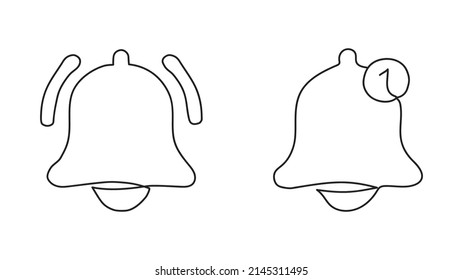 Notification bell, continuous one line drawing, isolated on white background. vector