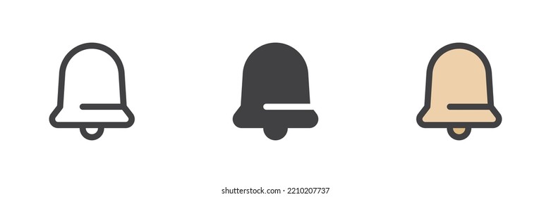 Notification bell different style icon set. Line, glyph and filled outline colorful version, outline and filled vector sign. Symbol, logo illustration. Vector graphics