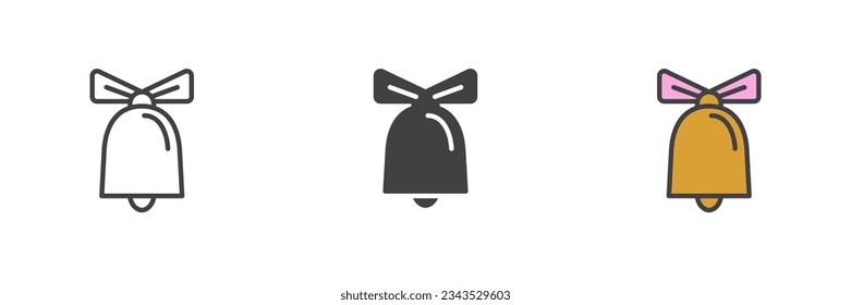 Notification bell different style icon set. Line, glyph and filled outline colorful version, outline and filled vector sign. Symbol, logo illustration. Vector graphics