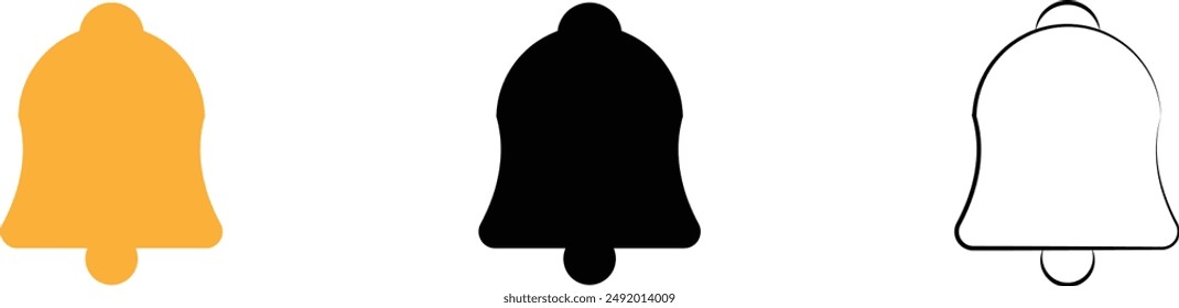 Notification bell different style icon set. Line, glyph and filled outline colorful version, outline and filled vector sign. Door ringing bell symbol, logo illustration. Vector graphics