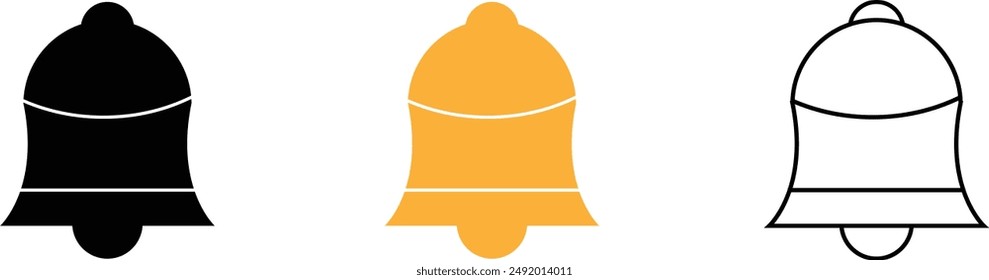 Conjunto de iconos de estilo diferente de timbre de notificación. Línea, glifo y contorno relleno versión colorida, contorno y Vector relleno signo. Símbolo de campana de timbre de puerta, ilustración de logotipo. Vector gráfico