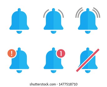 notification bell flat icons, new message sign set