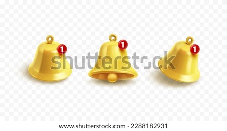 Notification Bell golden icons set, on the transparent background. Vector illustration