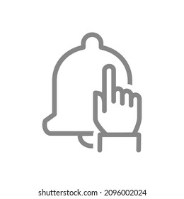 Llamada de notificación y icono de línea con la mano. Mando del mensaje, símbolo del mensaje de la bandeja de entrada