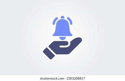 Icono de la mano del timbre de notificación. Entrante Nueva notificación de mensaje. Tambor, reloj, smartphone, símbolo de alerta de alarma. Ilustración vectorial