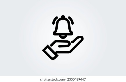 Icono de línea de la mano del timbre de notificación. Entrante Nueva notificación de mensaje. Tambor, reloj, smartphone, símbolo de alerta de alarma. Ilustración vectorial