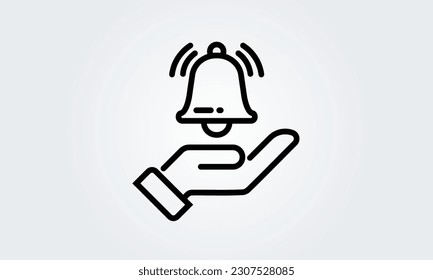 Notification bell hand line icon . Incoming inbox New message notification . Ringing bell, clock, smartphone, alarm alert reminder symbol. Vector Illustration