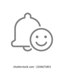 Notification bell with happy face line icon. Inbox message, message notification symbol