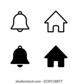 Notification bell and home icon. Reminder and house sign symbol