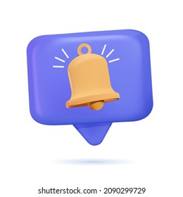 Notification bell icon. 3d render yellow ringing bell with new notification for social media reminder. 3D Web Vector Illustrations. Yellow notification bell with one new notification . 3D rendering