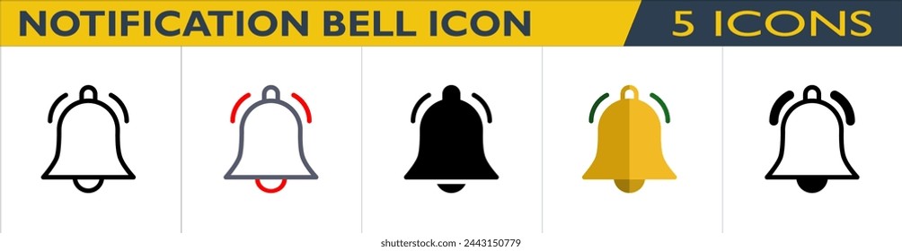 Notification Bell icon with 5 styles (outline, color outline, solid, color and mixed)