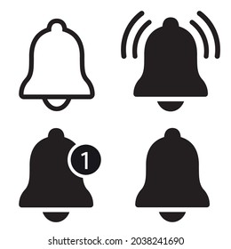 Notification bell icon. Alarm symbol. Incoming inbox message. Ringing bells. Alarm clock and smartphone application alert. Social media element. New message symbol flat style - stock vector.