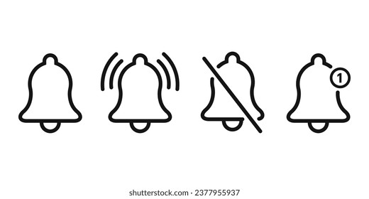 Notification bell icon. Alarm symbol. Ringing bells icon. Alarm clock and smartphone application alert icon