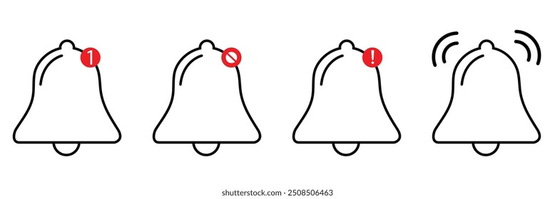 Notification bell icon. Alarm symbol. Incoming inbox message. Ringing bells. Alarm clock and smartphone application alert. Social media element. New message symbol flat style - stock vector.

