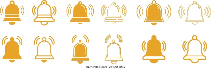 Notification bell icon, Alarm symbol, ringing bells with notification vector illustration