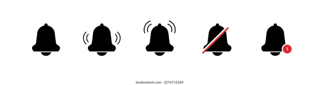 Notification bell icon. Alert and message symbol. New message notification icons. Alarm clock. Social media concept. Vector illustration.