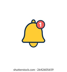 Ícone de sino de notificação com alerta número um em estilo de design simples, símbolo vetorial para atualizações de aplicativos, novas mensagens, lembretes ou alertas em tempo real