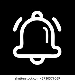 Icono de campana de notificación con símbolo de timbre de alerta sobre fondo negro. Ilustración vectorial de línea minimalista limpia para App móviles, plataformas SaaS, Sitios web, paneles de control y diseño de interfaz de usuario. Ideal para alertas de mensajes, recordatorios, notificaciones del sistema, Suscripciones y Elementos de llamada a la acción en productos digitales modernos.