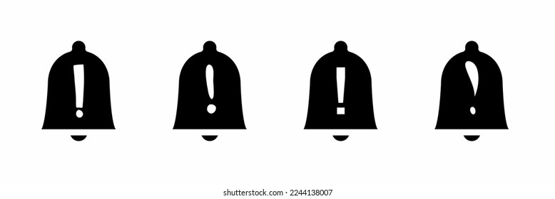 Icono de timbre de notificación conjunto de ilustración en blanco y negro. Colección vectorial de material.