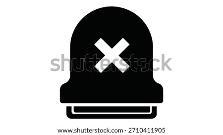 Notification bell icon with a cross symbol indicating alert, warning, or message cancellation on a clean background.