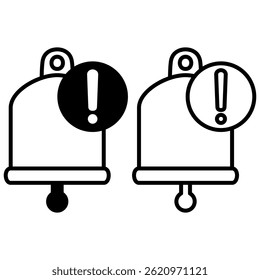 notification bell icon with exclamation mark, simple flat style, illustration, logo sign symbol pictogram template, for ui or ux isolated on white for mobile app, editable