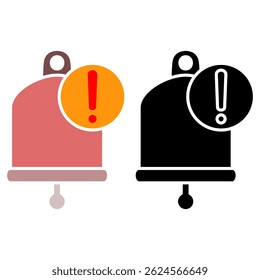 notification bell icon with exclamation mark, simple flat style, illustration, logo sign symbol pictogram template, for ui or ux isolated on white for mobile app, editable
