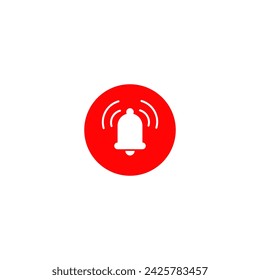 Notification bell icon. Flat, red, bell with sound. Vector icon