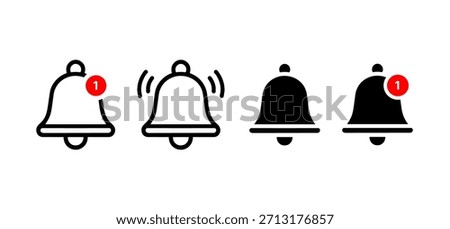 Notification bell icon in flat style on white background. Alert or reminder symbol for app interface, social media, or online channel design. Vector illustration.
